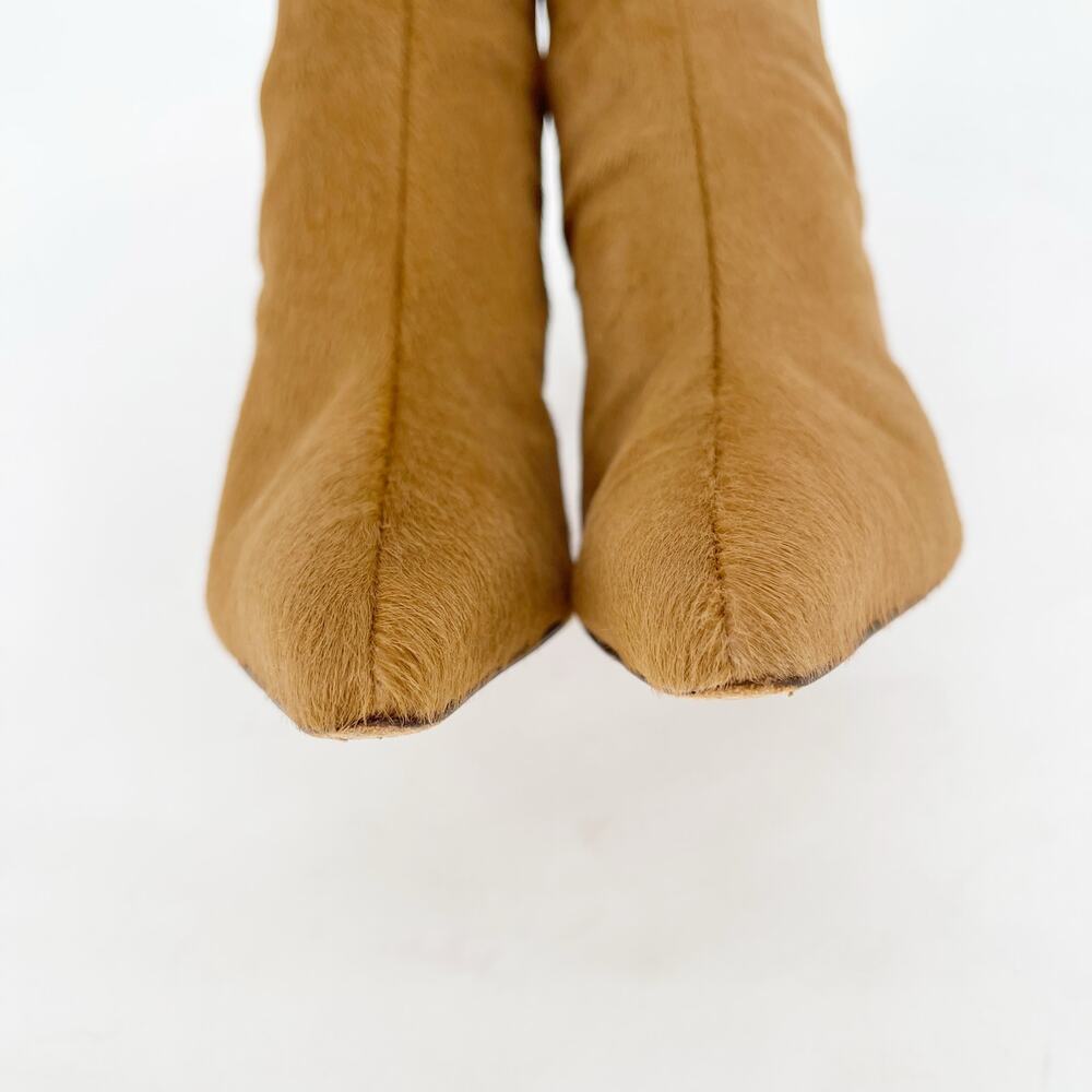 Manolo Blahnik Vintage Ponyhair Camel Brown Heeled Chelsea Ankle Boots IT 37 - Picture 7 of 12